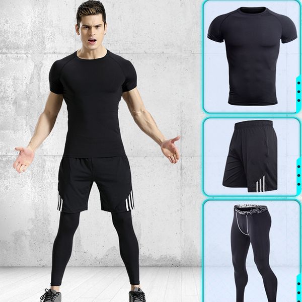 

mens sports set fitness training tracksuit yoga sets compression suits trackfield baselayer sportwear jumper set gymwear dry fit, Black;blue