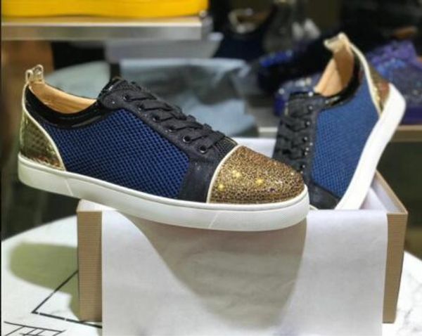 

luxury popular strass casual women men leisure flats designer red bottom sneakers shoes fashion lace up casual shoe with box,dust bag, Black