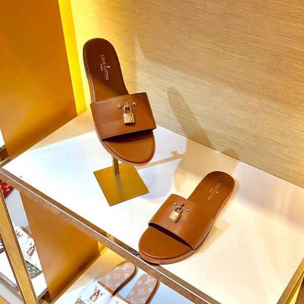 

luxury womens flip flops fashion designer real leather sandals summer print pattern classics flats beach jelly slippers with original box, Black