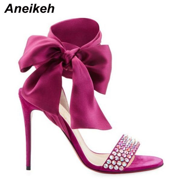 

aneikeh silk women heeled sandals butterfly-knot cross strap pumps super high heels 12 cm peep toe buckle strap dress lady shoes, Black