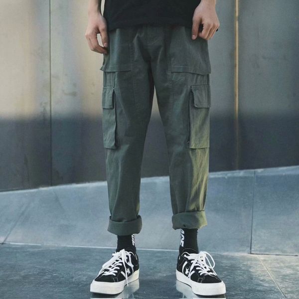 

ins four seasons versatile multi-pockets hong kong style popular brand casual pants men's overalls straight-cut korean-style men, White;black