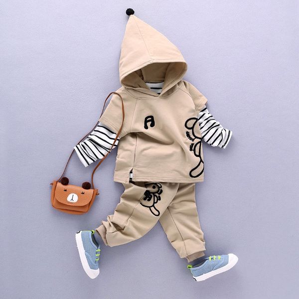 

boys clothing sets cotton fashion cartoon pattern hoodies+striped t-shirt+pants 3pcs suit spring autumn kids sets baby clothes, White