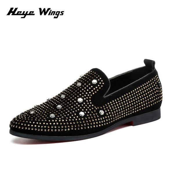 

heye wings korean version casual dress shoes rhinestone personality men's shoes rivet decoration, Black