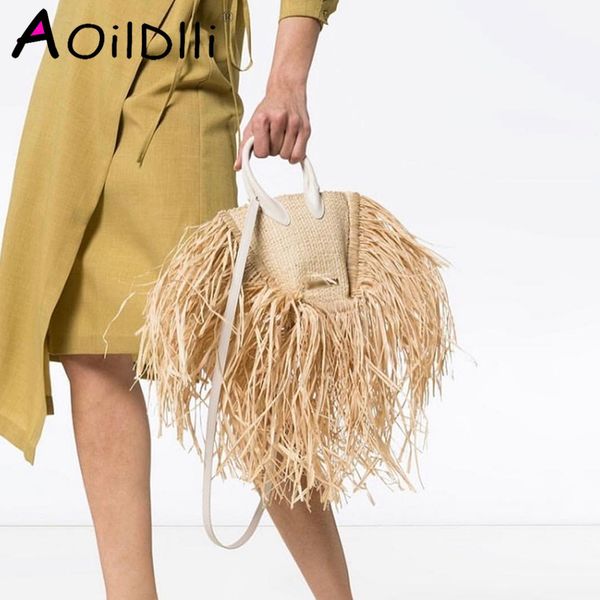 

fashion tassel straw bags rattan weave women handbags designer luxury handmade paper shoulder crossbody bags summer beach purses