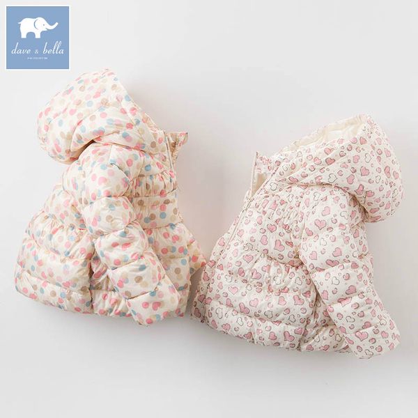 

db6326-p dave bella winter infant coat baby girls printing light down jacket white duck down padded coat hooded outerwear, Blue;gray