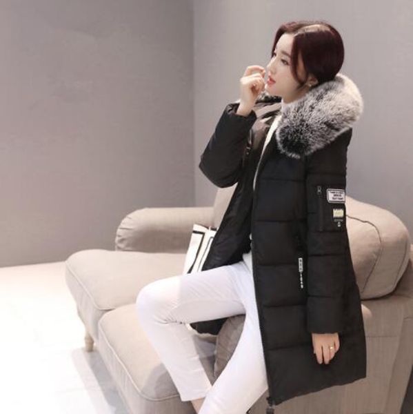 

parka women winter jacket long cotton casual fur hooded jackets women thick warm winter parkas coat 2019, Black