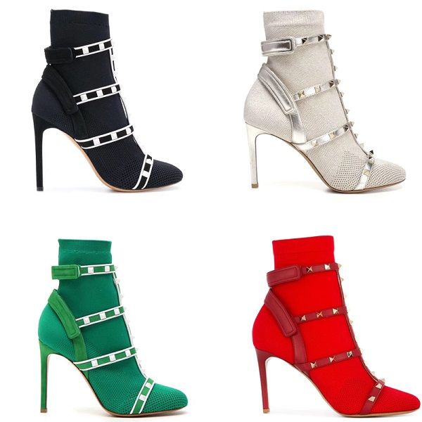 

2019 fashion boots women martin ankle boot designer shoes strap studs sock booties leather trimmed stretch knit sock cowboy boots, Black