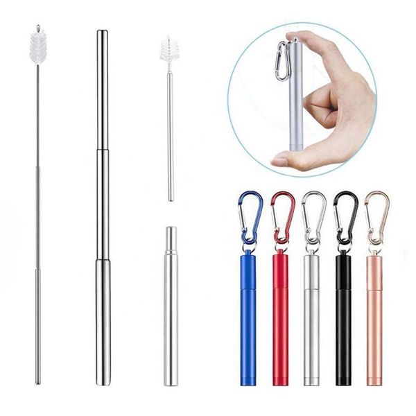 

three sections stainless steel drinking straw portable straw for travel reusable collapsible metal drinking