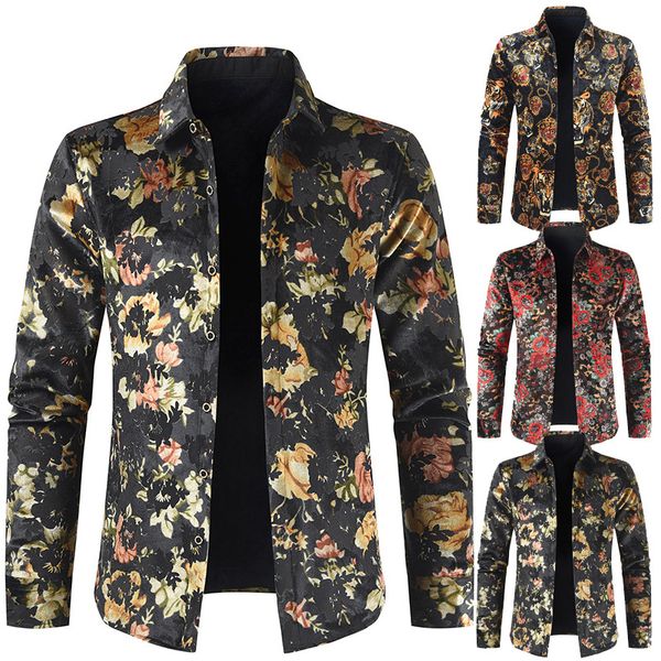 

2019 autumn & winter new arrival casual korean long-sleeved print shirt personality stamping slim collar shirt ing, White;black