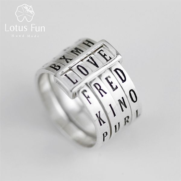 

lotus fun real 925 sterling silver natural handmade fine jewelry rotatable ring can make different words rings for women bijoux, Golden;silver