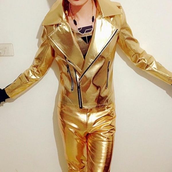 

brand new mens punk rock singer jackets pu leather motorcycle jackets male cosplay jacket gold silver color 3xl, Black