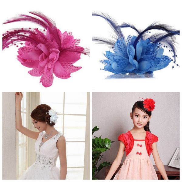 

8 colors flower feather bead corsage hair clips fascinator bridal hairband party