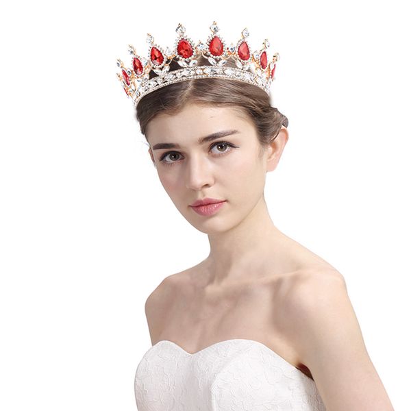 

baroque elegant crystal bridal princess crown classic gold queen tiaras for women wedding hair jewelry accessories, Golden;white