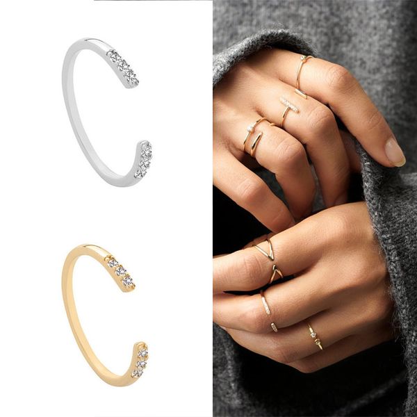 

2019 simple design delicate 925 sterling silver rings for women cute micro pave cz zircon finger ring fine jewelry, Golden;silver