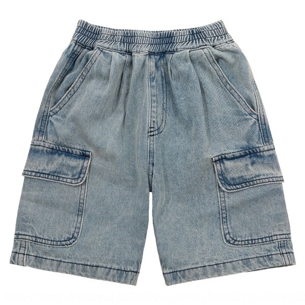 

lmaha lesu clothing street dance hip-hop children's cotton and jeans children's wear jeans boys' five-point medium pants loos, Blue