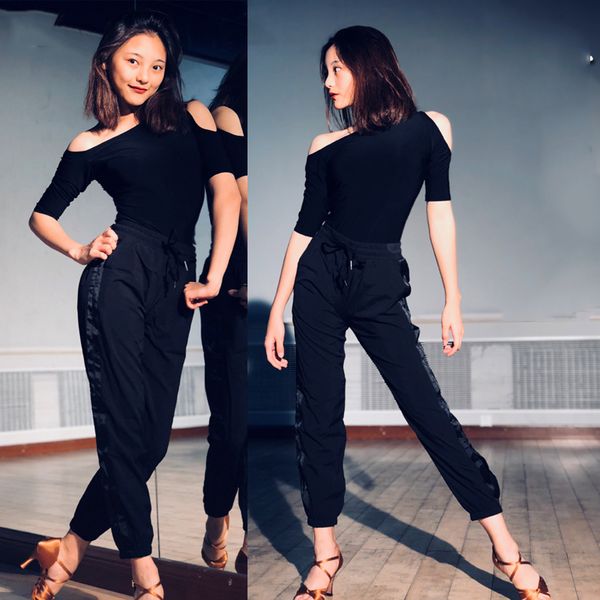 

latin dance pants women practice clothes female rumba long pants ladies samba/tango/salsa dance professional dql1469, Black;red