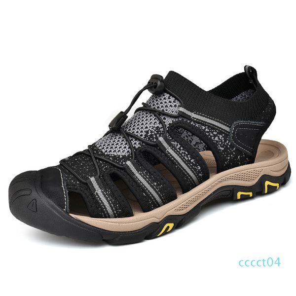 

горячая распродажа-бренд летние повседневные мужские сандалии 2019 мода натуральная кожа мужская обувь нескользящая резиновая подошва спорти, Black