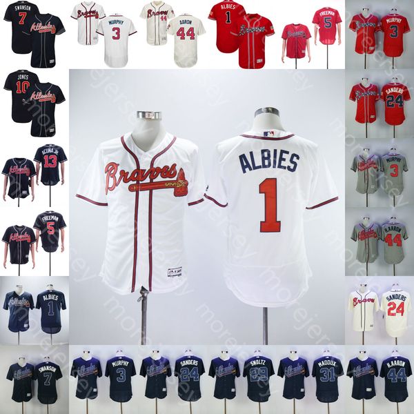 

atlanta jersey albies an dansby swanson ronald acuna jr. chipper jones john smoltz maddux hank aaron hechavarria dale murphy size m-3xl, Blue;black