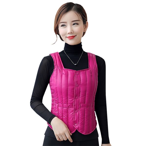 

new ultra light down vest coat women autumn winter white duck down vests jacket female waistcoat short sleevelss outwear ab635, Black