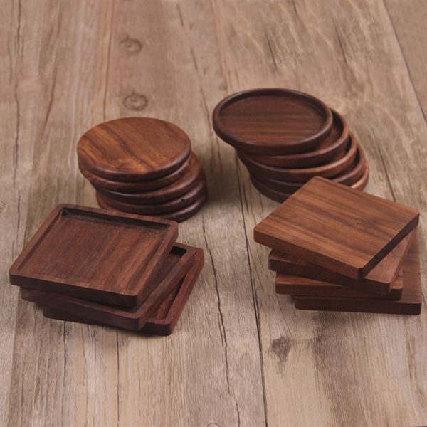 

durable walnut wood coasters placemats decor square round heat resistant drink mat home table coffee cup pad