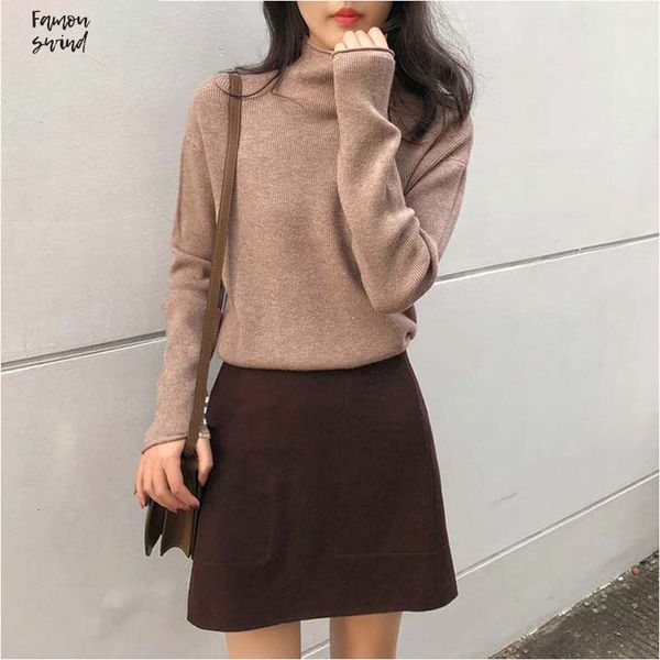 

свитер половина высокий воротник обычный chic корейский сыпучие ленивый осень зима мягкая основывая свитер пуловеры зимы женщин женский осно, White;black