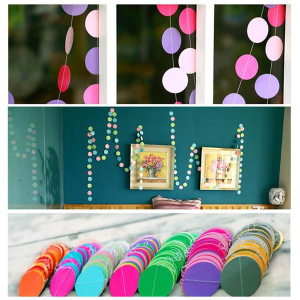 

2pcs/lot 4m length cute round colorful paper garland lahua wedding room decoration party wall deco banner hoom colorful curtain