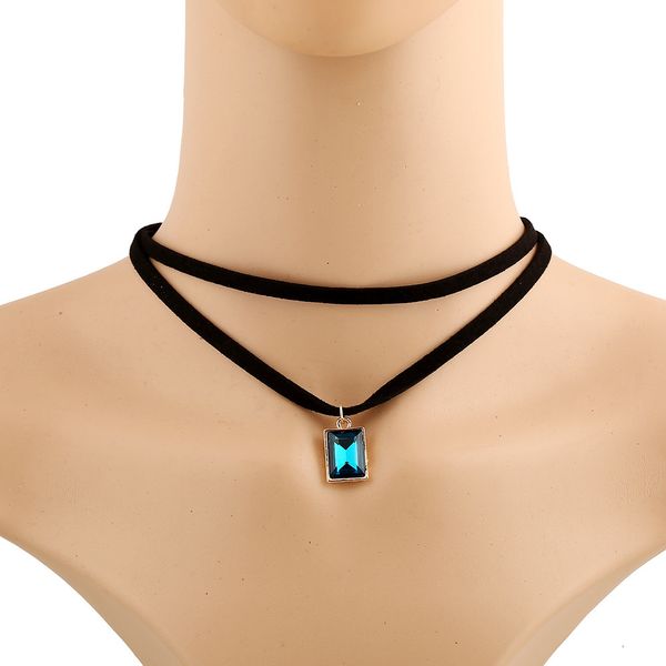 

bohemia suede leather square crystal gem clavicle rope chain necklace for women charm pendent necklace fashion jewelry naszyjnik, Silver