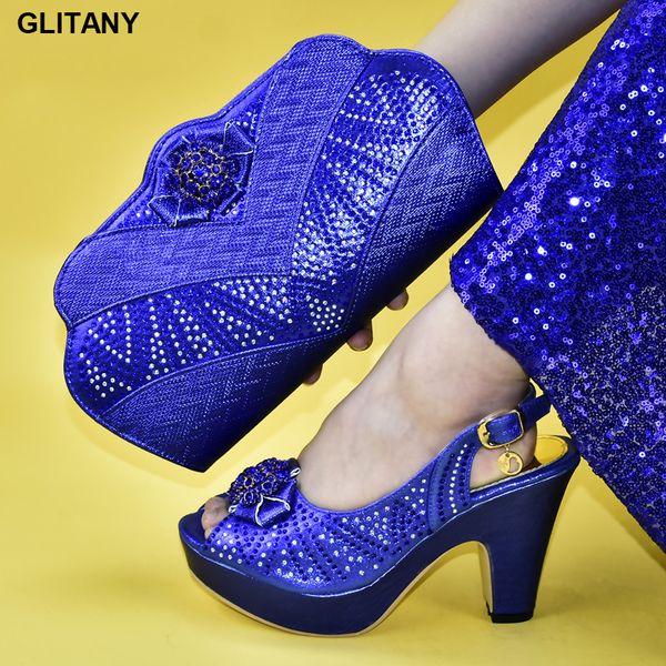 

new arrival crystal shoe wedding shoe african bag and set blue bag and italian african party, Black