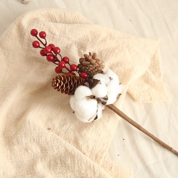 

33cm artificial flower branch fake berry pinecone cotton boll stems for christmas tree flower arrangements home decoration