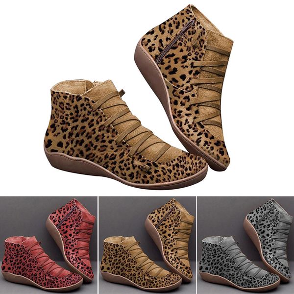 

1 pair female boots shoes side zipper leopard pattern anti-slip breathable 2019 outdoor ankle boots for women leather boot lby, Black