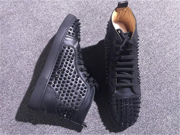 

red bottom casual shoes for men women leopard leather high casual shoes luxury paris brand red bottoms studded spikes casual flats, Black
