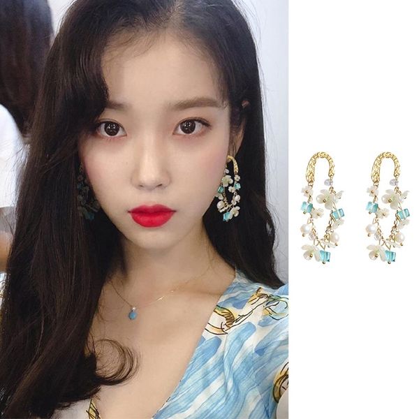 

mengjiqiao korean tv star elegant shell flower tassel drop earrings for women vintage crystal brincos pendiente party jewelry, Silver