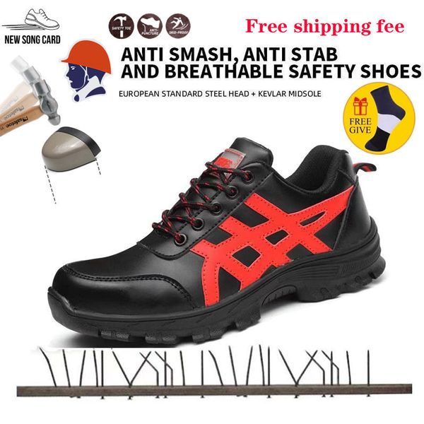 

2019 safety work shoes men hiking leather waterproof steel toe outside boots mens labor insurance puncture proof shoe man, Black