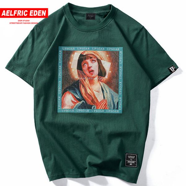 

aelfric eden 2018 funny virgin mary printed short sleeve t shirt men's t-shirts summer man hip hop casual cotton streetwear up02, White;black