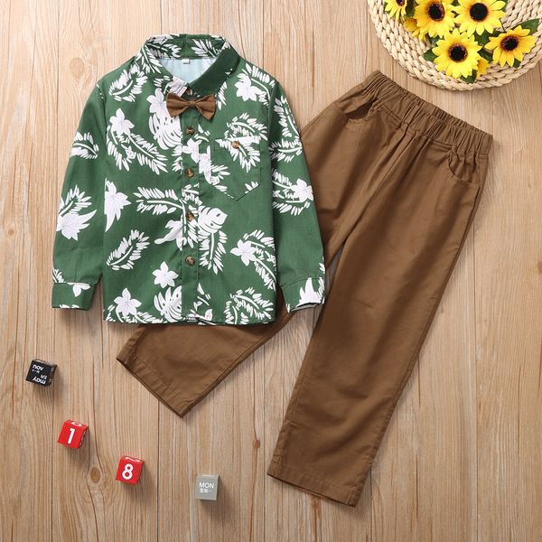 

kids boys leaf bow tie t-shirt sets toddler baby kids long sleeve solid pants gentlement set boys clothes 6 years roupa, White