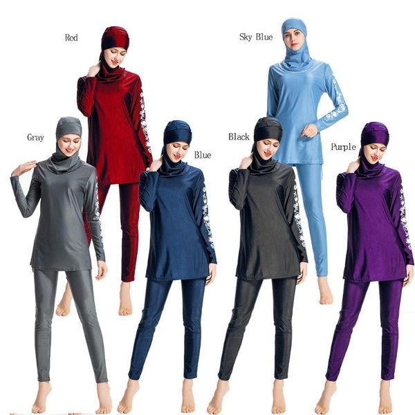 

chamsgend women muslim swimsuit middle eastern conservative swimsuit elegant temperament solid color hooded three-piece