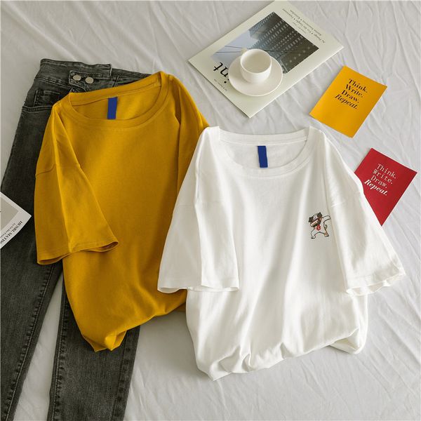 

летняя одежда 2019 нового стиль мода корейского стиля студенты сыпучий-fit half sleeve white на одежде универсального bf style ins short sle