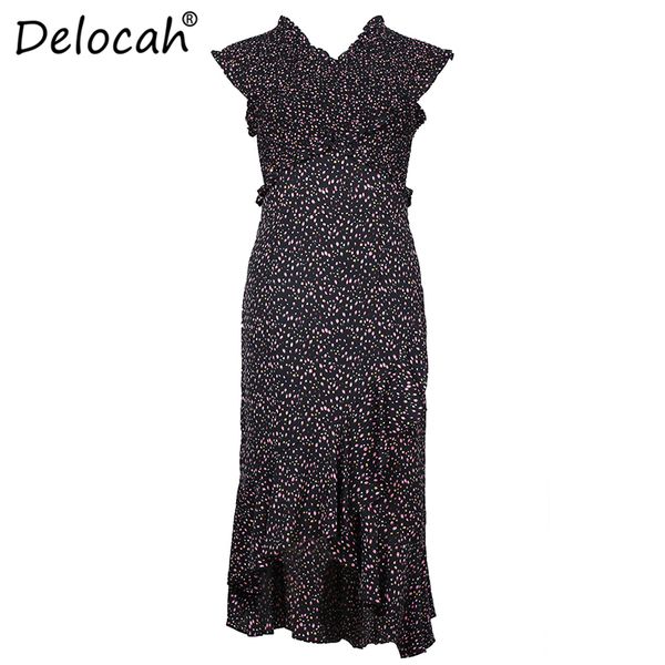 

delocah women fashion runway summer dress v-neck strapless ruffles floral print ladies bodycon mermaid dresses vestidos, Black;gray