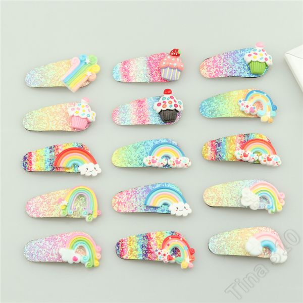 

two different styles of colorful hairpin gradual change colorful lovely rainbow hairpin liuhai clip girl lovely headdress t3i5077, Slivery;white