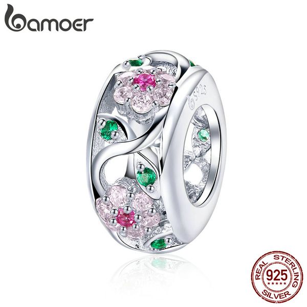 

bamoer spring collection 925 sterling silver flower tree leaves dazzling cz spacer beads fit bracelets & bangles jewelry bsc039