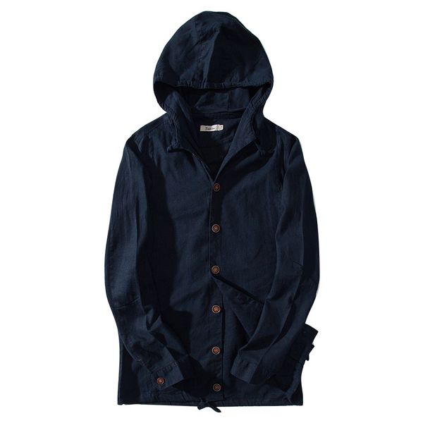 

cotton linen hoodies fashion men's sport jackets solid color coats long sleeve shirt long coat male outwear button blouse, Black;brown