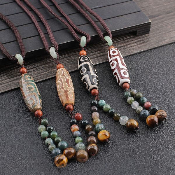 

овальные природные камни dzi бусины этнические старинные ожерелье для женщин мужчин тибетский будда камень бусины кисточкой ожерелье toem юв, Silver