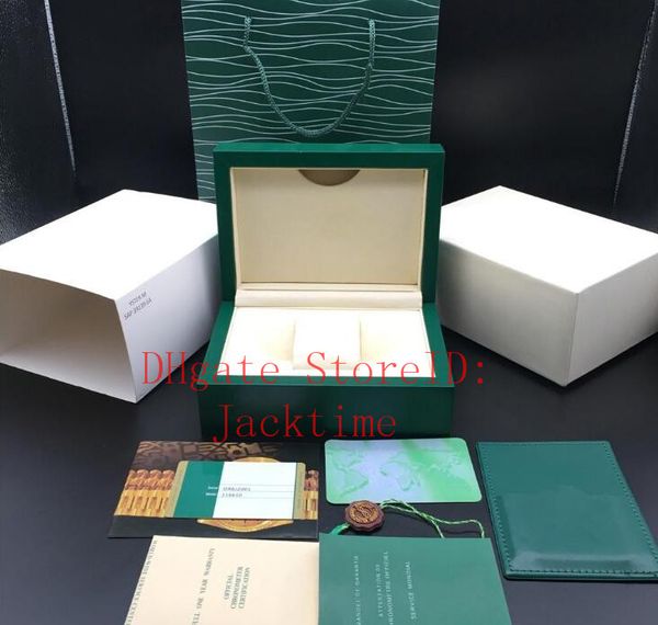 

green watch box gift case for 116610 watches booklet card tags and papers in english swiss watches boxes handbag, Black;blue