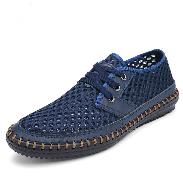 

genuine leather summer breathable soft male mesh shoes for men walking casual quality light net footwear 2018, Black