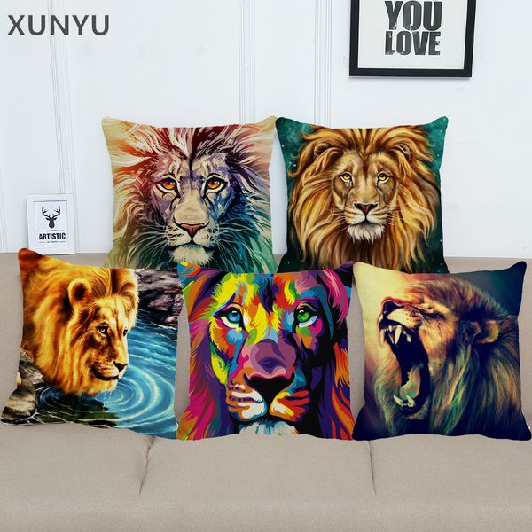 

xunyu male lion аватар печать льняные наволочки главная диван квадратный наволочка стул декоративные подушки обложка 45x45cm bz206