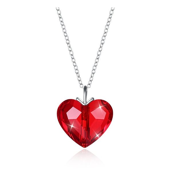 

fosir 925 sterling silver chain red crystal pink love heart necklace classic pendant charms engagement wedding jewelry