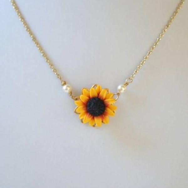 

charm sunflower pendant chain necklace for women simple gold plated pearls princess bride bridesmaid romantic drop necklaces aniversary jewe, Silver