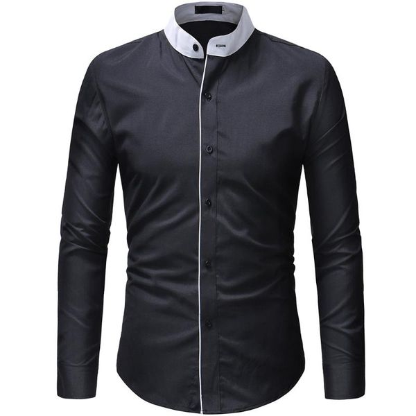 

men's dress shirts 2021 fashion casual men shirt long sleeve mandarin collar slim fit korean business mens clothes, White;black
