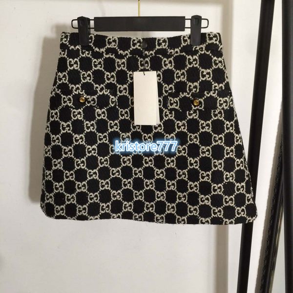 

милан женщины моды luxury design vintage письмо твид mini a-line юбка с кристаллической the high end girls мини-юбка runway женщин юбкой, Black