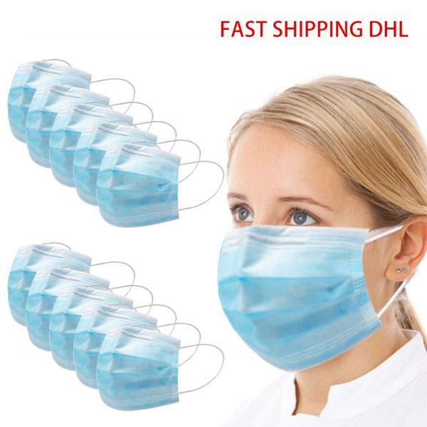 

dhl shipping ce approval blue dustproof facial protective cover elastic earloop non-woven anti-dust 3 layers disposable face mask